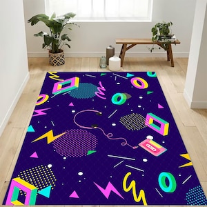 Arcade Rug, 80s Arcade Rug,Arcade Bowling Carpet,80s Arcade Carpet,Arcade Retro Rug,Geometric Arcade Rug,Gaming Rug,Colorful Rug,Bowling Rug