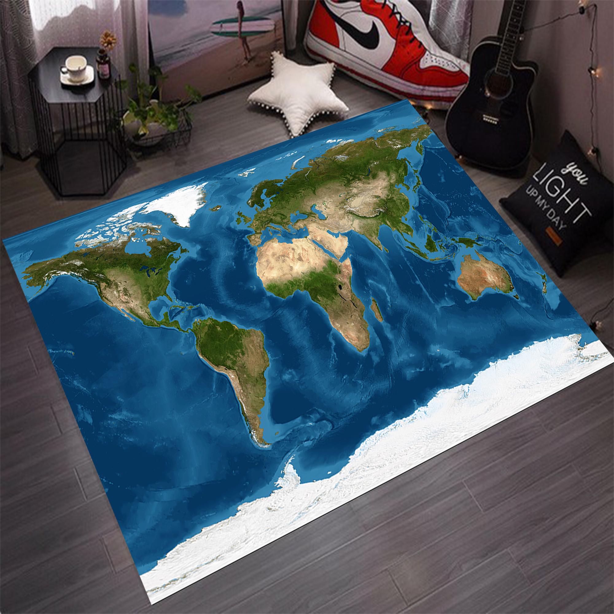 Bluegreen World Map Rug, World Map Rug, Map Rugs, Atlas World Map Rug ...
