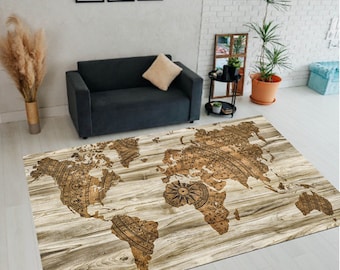 World Map Rug, Map Rugs, Atlas World Map Rug, Area Carpet,Popular Pattern Map Rug,Geography Themed Decor,Thoughtful Gifts,Map Decor,Area Rug