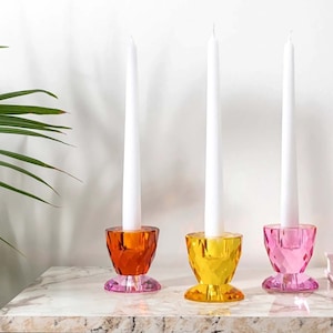 Colorful Yellow Pink Red Crystal Candle Holder, Unique Design Sparkling Glass Candlestick Holder, Stylish Home Decor, Newly Wed Gift