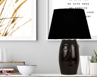 22" Abstract  Face Table Lamp  With Black  Ceramic Base in Minimal Design
