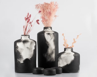 Black/White Minimalist Hand Painted Vase, Housewarming Gift, Home Decor Gifts