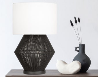 22" Handwowen Cotton Table Lamp With Wood Base  , Minimal Design