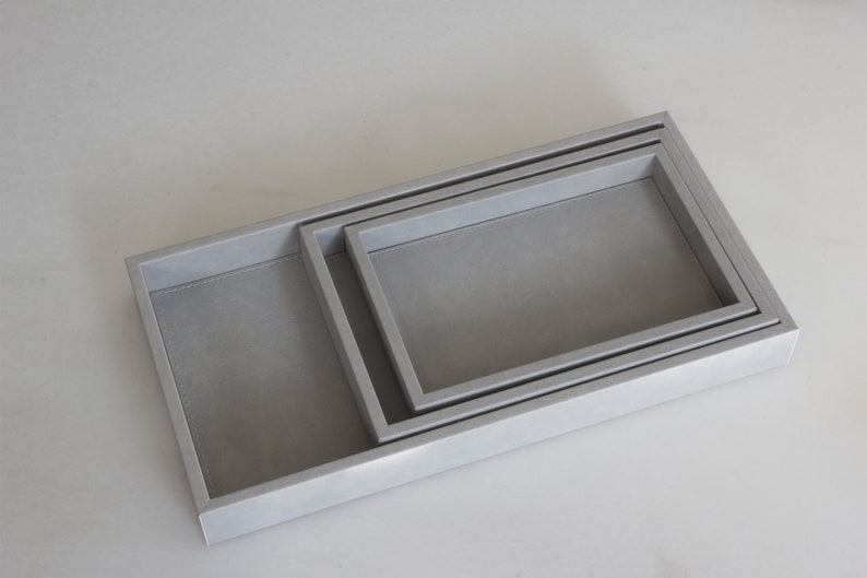 Grey Colour Faux Leather Serving Tray, Customized Handmade Leather Tray for Office For Easy Serving Home, Kitchen, and Bar image 1