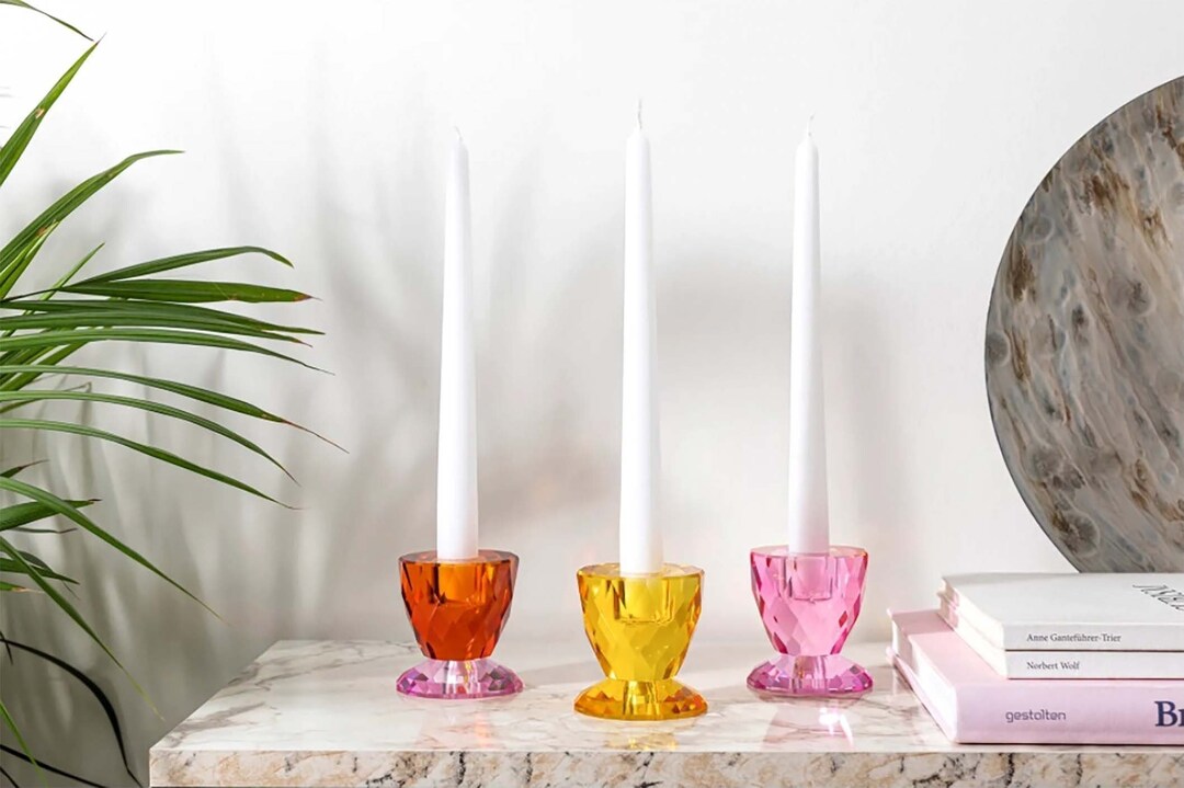 Colorful Yellow Pink Red Crystal Candle Holder, Unique Design Sparkling