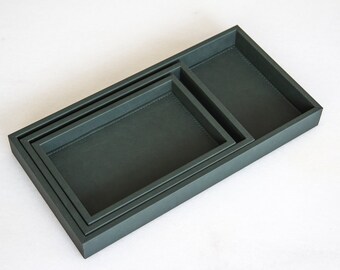 Green  Colour  Faux Leather Serving Tray,  Customized Handmade Leather Tray for Office For Easy Serving Home,  Kitchen,  and Bar