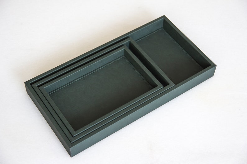 Green Colour Faux Leather Serving Tray, Customized Handmade Leather Tray for Office For Easy Serving Home, Kitchen, and Bar image 1