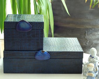 Wood and Pine Faux Leather Decorative Accessories and Organizer Gift Box with Gemstone Button,  Table Displays for the Living Room
