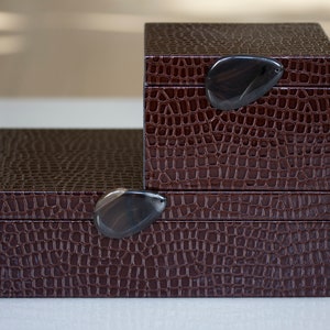 High Quality Brown Jewelry Box, Coffee Table Decor, Elegant Home Decor, Faux Leather and Wood Decorative Box, Dresser Box for Bedroom