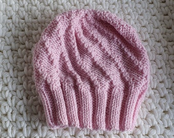 Chapeau tricoté Headspin, hiver, fait à la main, femmes, rose, bonnet adulte, grand cadeau confortable, tricot unique en son genre