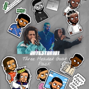Paquete de pegatinas de CABRA de tres cabezas para regalar, botella de agua, portátil, patineta, calcomanía para coche / Drake / Rap / Kendrick Lamar / Música / Álbumes / J.Cole