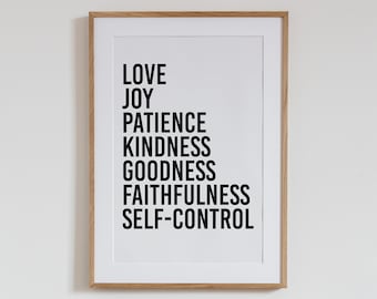 Galatians 5:22, Fruit of the Spirit Sign, Love, Joy, Patience Printable, Bible Verse Wall Decor, Minimalist Christian Scripture Art, Modern