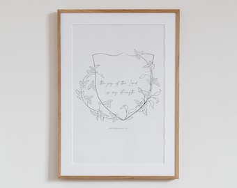 Nehemiah 8:10, The Joy of the Lord is My Strength, Scripture Wall Art, Bible Verse Printable, Minimalist Christian Wall Decor