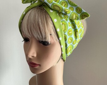 Rockabilly Wired Headbands in a pretty Kwi Lime Print reversible to plain Green Wired inside for a perfect fit.