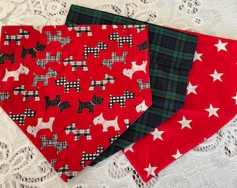 Starter Pack of Large Dog Bandannas Slide on Collar Stars Dogs and Tartan