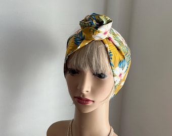 Rockabilly Pin Up Wide or Narrow Tropical Gold Multi wired Headbands Reversible