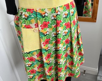 Handmade Vintage Inspired Half Apron Tropical Toucan Print