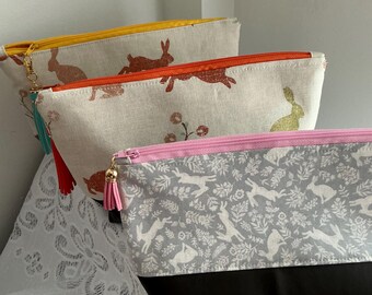Handmade Make Up Bags Hares Print Fabric Choose Your Design
