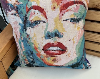 Handmade Marylin Monroe Tapestry Cushion Plain fabric on back
