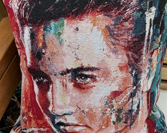 Handmade Elvis Tapestry Cushion Plain fabric on back Envelope Style
