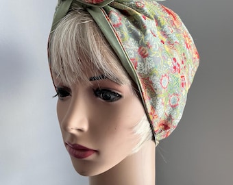 William Morrison Green Birds Fabric Headband, Reversible Wired Turban Style</em>