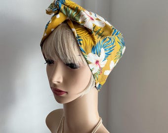 Rockabilly Pin Up Wide or Narrow Tropical Gold Multi wired Headbands Reversible