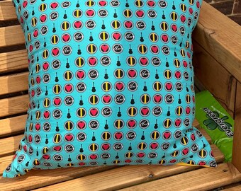 Handmade Man Cave Cushion Vintage Blue Music Elvis Print Yellow Reverse