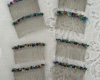 Hand Beaded Pair of Crystal Rondelle Beaded Hair Combs – choice of 4 Pairs