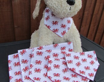 Welsh Dragon Print Pet Bandanna: Cat or Dog Collar, Red Flag