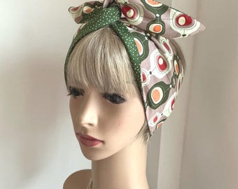 Rockabilly Pin Up Wired Headbands Retro Print wide or narrow Reversible
