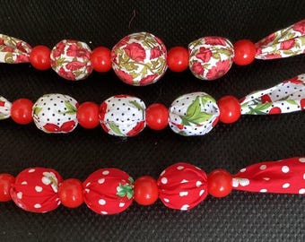 Handmade Fabric Necklace Choice of Three Poppy White Cherry or Red Spot