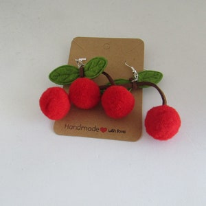 Handmade Rockabilly Pin Up Red Cherry Earring