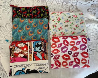 Handmade Make Up Cosmetic Pouch Choice of Patterns Cherry Lips
