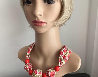 Handmade Fabric Necklace Choice of Three Poppy White Cherry or Red Spot