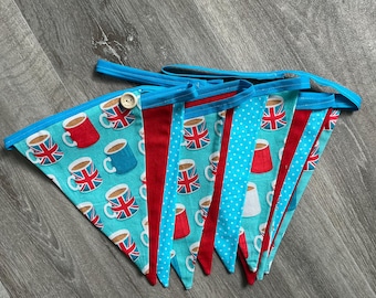 Handmade Union Jack Mug of Tea Double sided Bunting choice of Lengh
