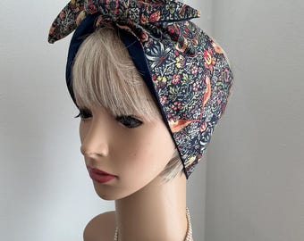 Rockabilly Retro William Morris Green Print wide or Narrow Wired Headbands Reversible to Plain Green
