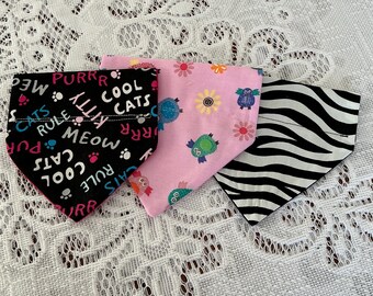 Starter Pack of 3 XS Dog or Cat Collar Bandannas Zebra Owls and cats