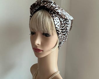 Handmade Rockabilly  Pin Up Brown and Black Print Wide or Narrow Wired Reversible to Plain Black