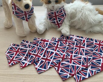 Handmade Union Jack Dog or Cat slide on Collar Bandanna XS to XL