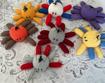 Handmade Knitted Spider on Elastic Cat Toy Multi Colours