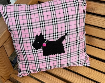 Handmade Small Pink Tartan Scottie Dog  Cushion