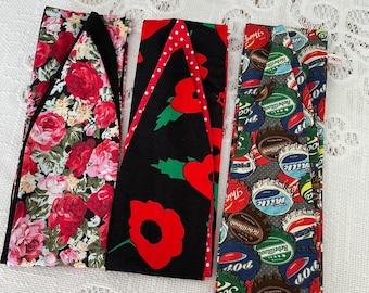 Handmade Rockabilly Narrow Wired Headbands Starter Pack: Pink Floral, Red Poppies, Beer Caps