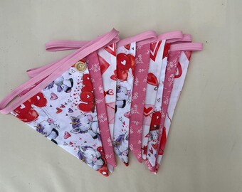 Handmade Donkey Print Love Bunting Red and white patterns 9 Flags