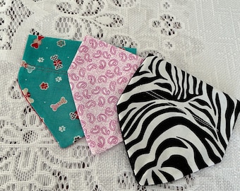 Starter Pack of 3 XS Dog or Cat Collar Turquoise Bones a Lilac Paisley and Zebra Print comes in a Cellophane bag   For a Perfect Gift