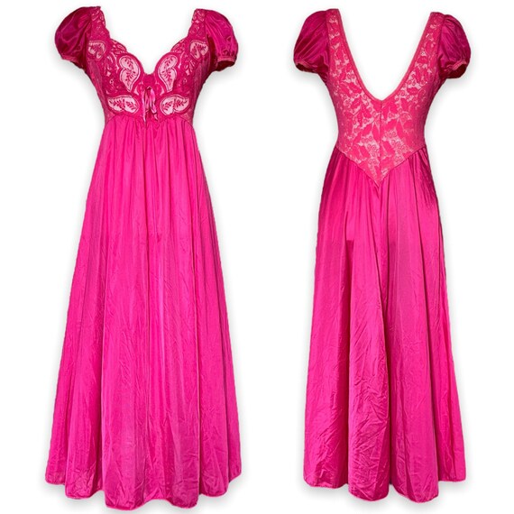 Vintage Olga Nightgown 91560 Neon Hot Pink L Princess Puff Etsy