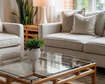 Rectangle See-Through Glass Table Top, Round Glass Table Cover, Scratch-Resistant Glass Table Layer, Modern Glass Tabletop
