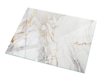 White Glass Table Top, Elegant Marble With Veins Scandinavian-Style Glass Top, Protective Glass Top For Tables, Glass Table Top