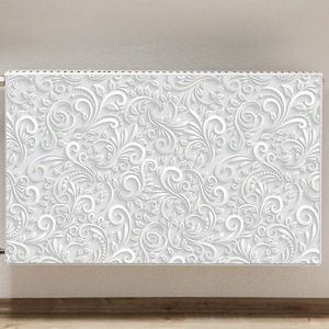 Magnetic Mat For Radiator, Floral Pattern  White Magnet Mat, Gray Heating Cover, Botanical Printed Magnet, Heat Cover, High Quality Print