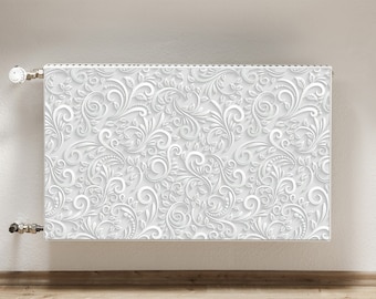 Magnetische mat voor radiator, bloemmotief witte magneetmat, grijze verwarmingshoes, botanische gedrukte magneet, warmtehoes, print van hoge kwaliteit