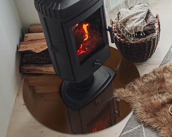 Color Brown Round Stove Hearth Plate, Brown Fireplace Decoration, Glass Fireplace Floor Plate, Modern Fireplace Hearth